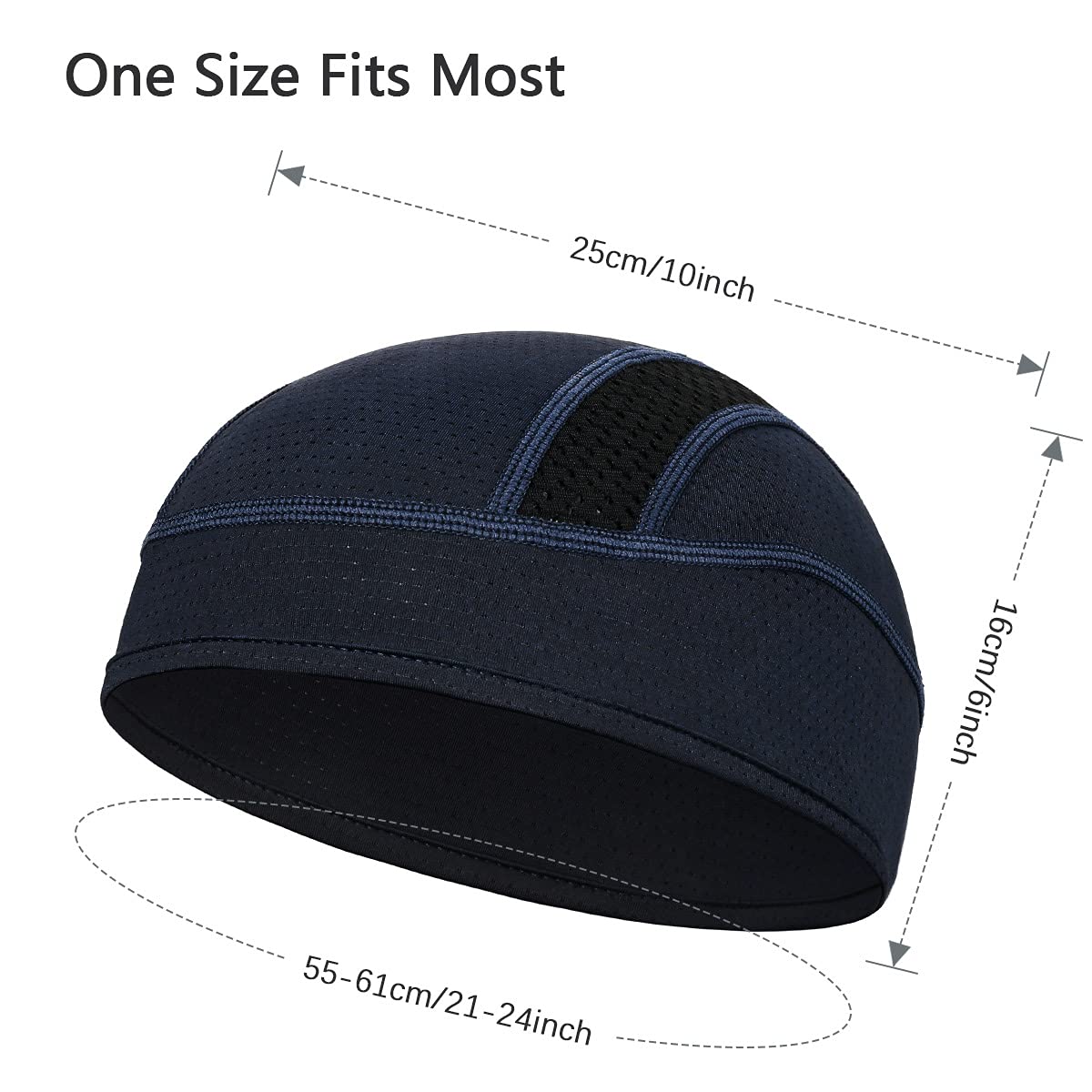 Skull Cap Helmet Liner Beanie, Cooling Mesh Cycling Running Hat for Men Women, Fits Under Helmets (Black & Dark Blue)
