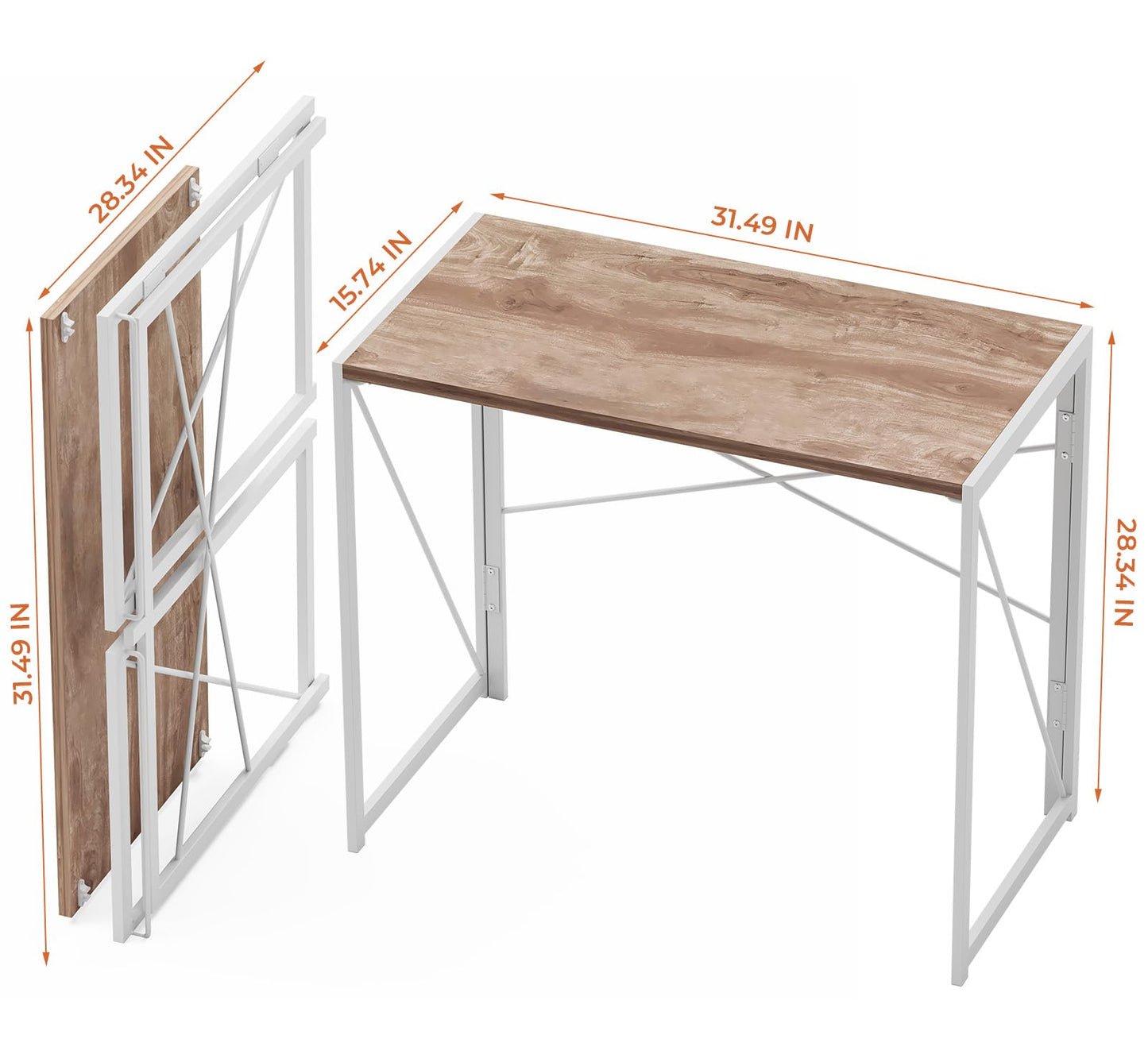 Coavas Folding Desk 31.5 inch Foldable Small Portable Computer Desks, Spaces Saving Writing Sturdy Table for Bedroom, Home Office, Dorm, Apartment, Pre Assembled, Oak