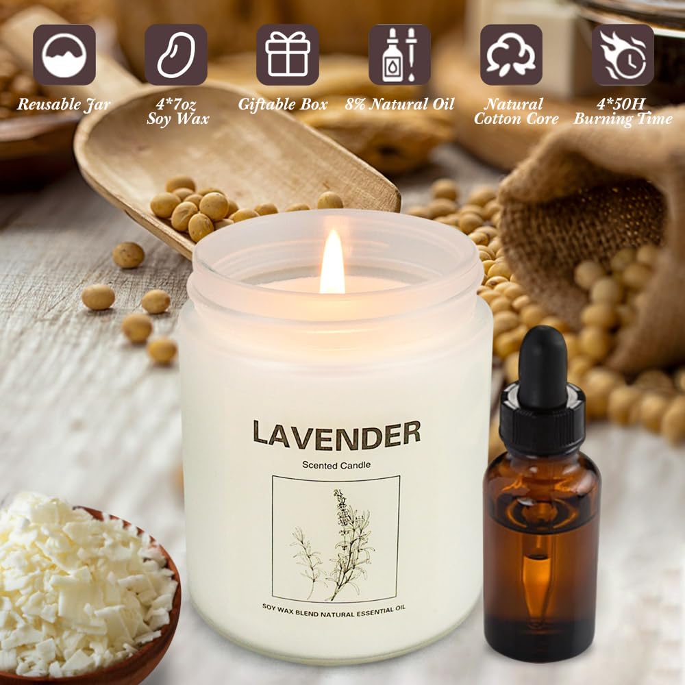 Candles Clearance, 4 Pack Candles for Home Scented, Stress Relief Gifts for Women, 28 oz Lavender Candle Gifts Set for Women Birthday, Valentine's Day, Mother's Day, Anniversary Candle Gift