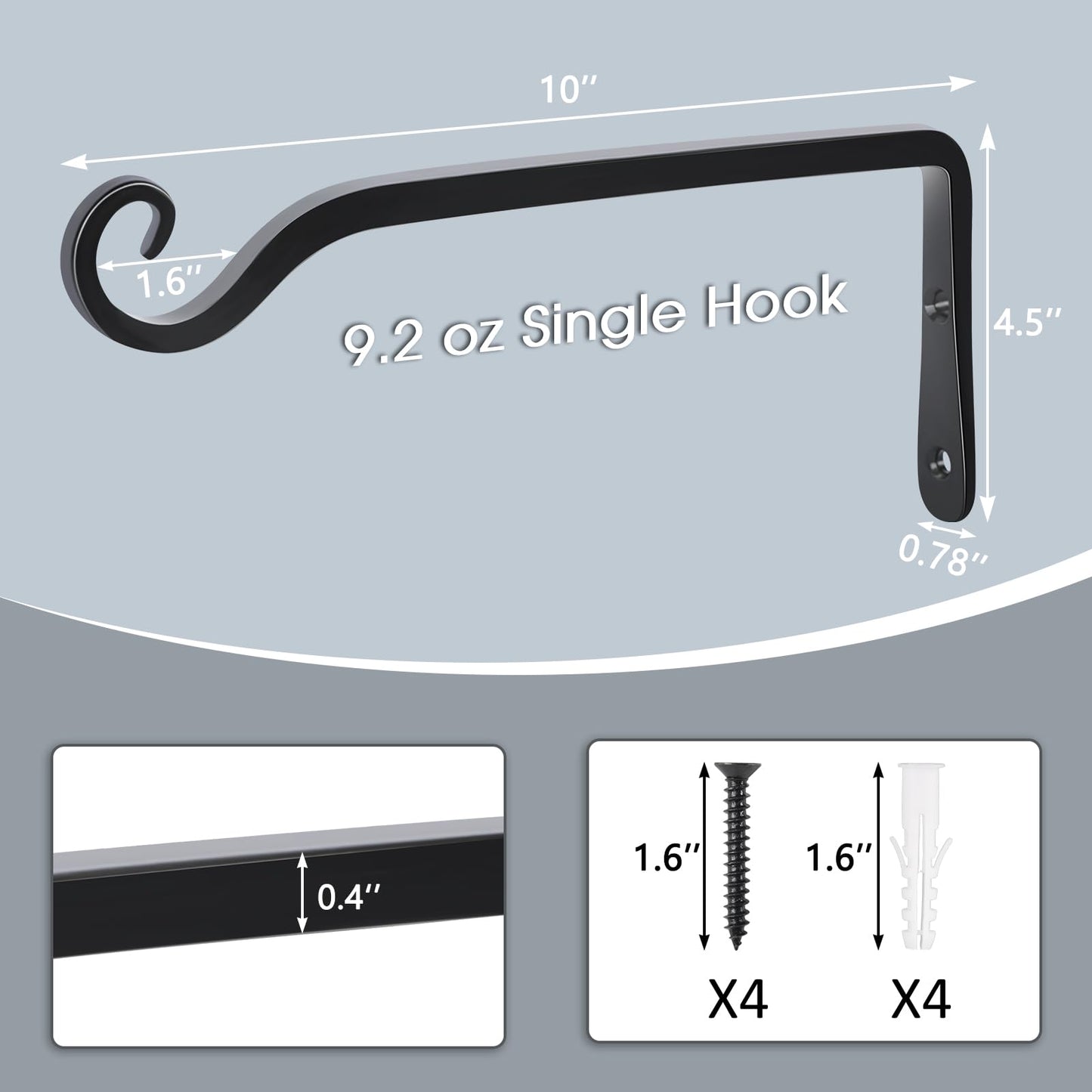 Gtongoko 2 Pack 10 Inch Metal Plant Hangers Wall Hooks for Hanging Plant Brackets, Outdoor Hooks for Hanging Bird Feeders, Flower Baskets, Lanterns, Wind Chinme, Solar Lamps