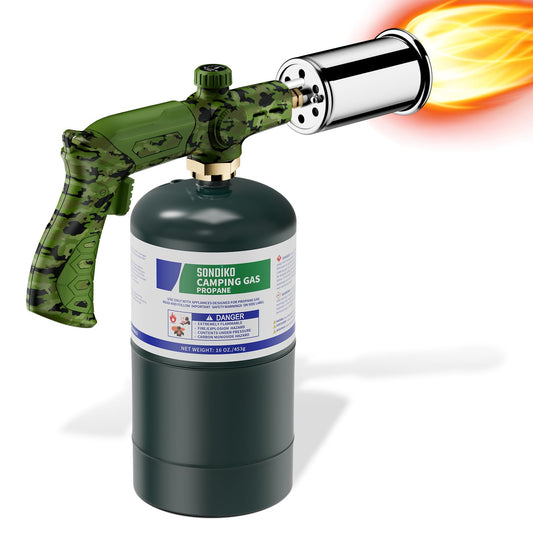Sondiko Powerful Propane Torch L8010, Sous Vide, Campfire Starter, Adjustable Gas Welding Kit for Searing Steak, BBQ, Gas Welding(Camouflage) Propane Tank Not Included