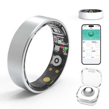 Smart Rings for Women Men,Fitness Tracker Ring,Heart Rate,Blood Oxygen,Blood Pressure,Step Tracker,Sleep Monitoring,No Subscription Fee,IP68 Waterproof Smart Ring for iphone&Android(Silver 9)