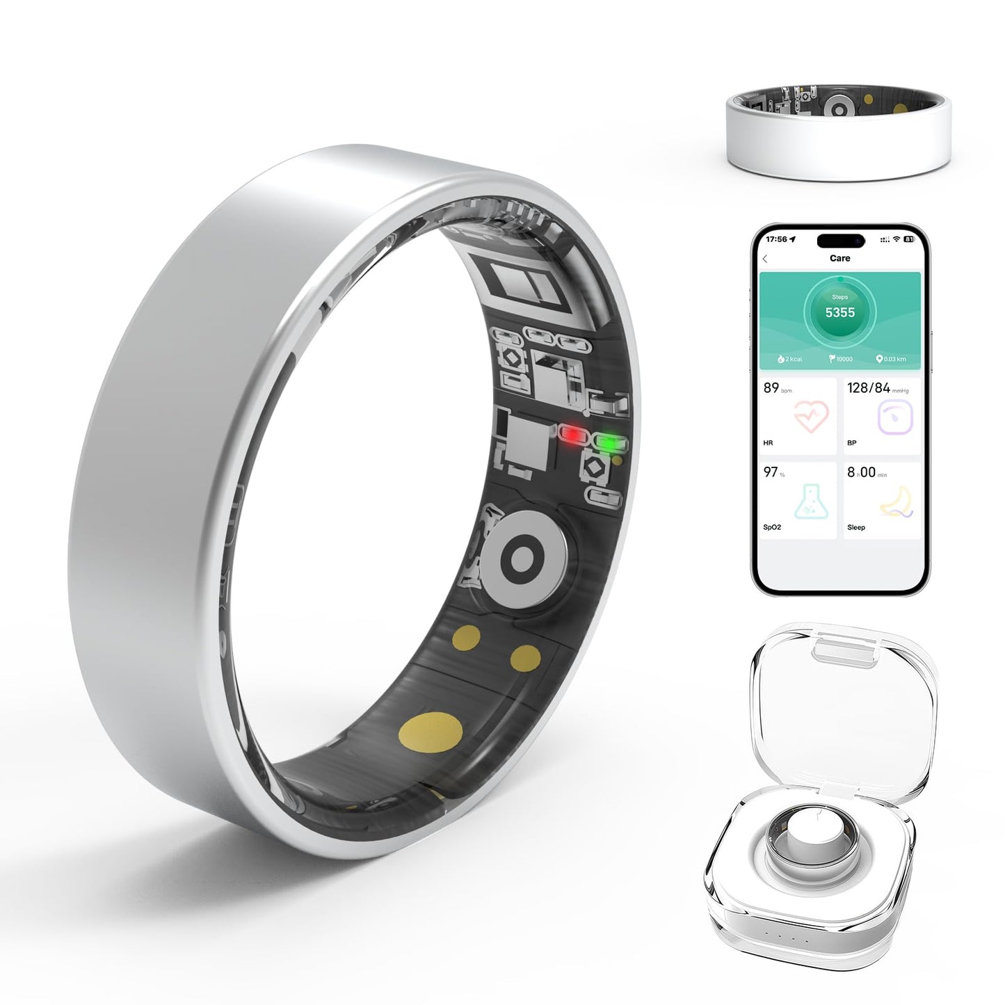 Smart Rings for Women Men,Fitness Tracker Ring,Heart Rate,Blood Oxygen,Blood Pressure,Step Tracker,Sleep Monitoring,No Subscription Fee,IP68 Waterproof Smart Ring for iphone&Android(Silver 8)