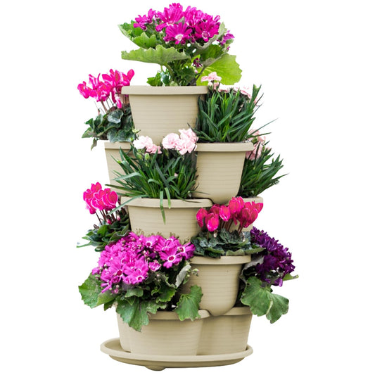 RooTrimmer 5 Tier Vertical Planters Stackable Gardening Planter for Strawberries, Flowers, Herb and Vegetables, White