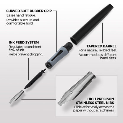 Zieler Calligraphy Pen Set - Complete 3 Pen 17-piece Calligraphy Writing Set - Free-Flowing Pens with Soft Rubber Finger Grip - Suitable for All Levels