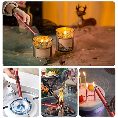 SUPRUS Electric Lighter Candle Type C Rechargeable Lighter with Upgraded LED Battery Display Safety Switch Flameless Plasma Windproof for Candle Cooking BBQs Fireworks (Red)