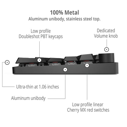Das Keyboard MacTigr Wired Mechanical Keyboard for Mac – Cherry MX2A Red Switches & PBT Keycaps for Seamless Typing Experience – Sleek Low Profile - 100% Metal – 2-Port USB C Hub – Volume Knob, NKRO