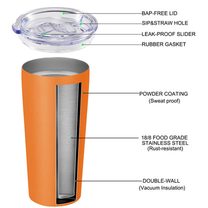 VEGOND 20oz Tumbler Stainless Steel Tumbler with Lid And Straw Vacuum Insulated Double Wall Travel Coffee Mug(orange package 1)