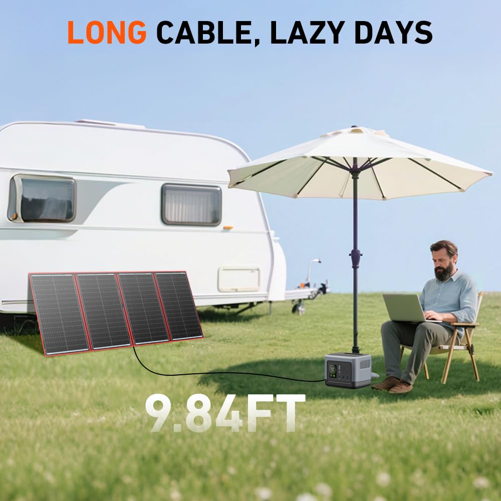 DOKIO 300W Portable Foldable Solar Panel Kit (21x40in, 17lb), with Separate Controller and Dual USB, Monocrystalline Charger for 12V Batteries & Power Stations, RV Camping Trailer Emergency Backup