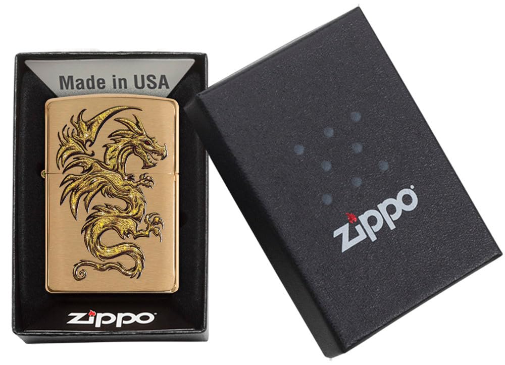 Zippo Dragon Design Brushed Brass Pocket Lighter