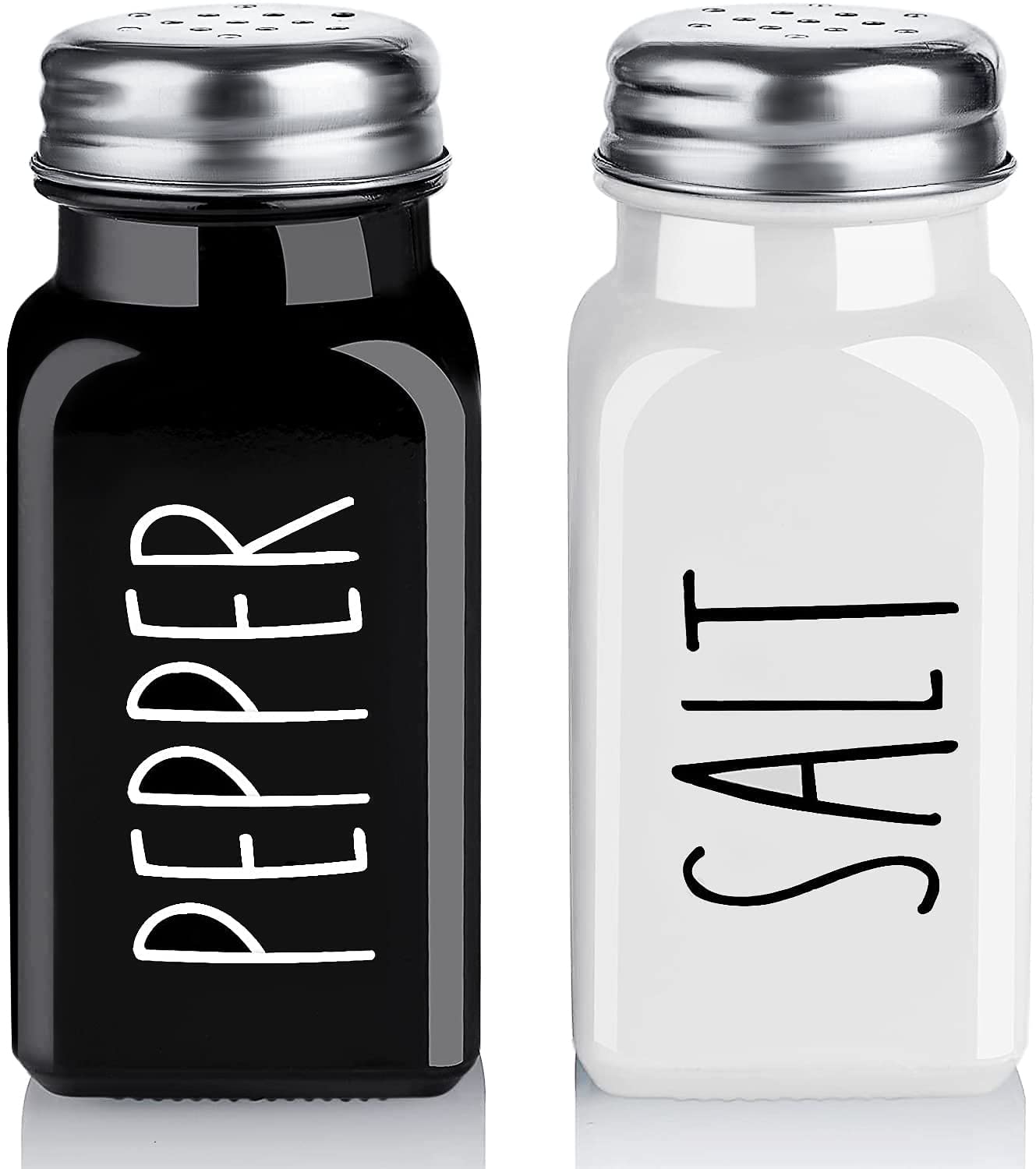 Salt and Pepper Shakers Set, Dopeca 2.7oz Glass Salt Shaker with Stainless Steel Lid, Black and White Modern Kitchen Decor and Accessories, Cute Salt and Pepper Set for Kitchen or Restaurant