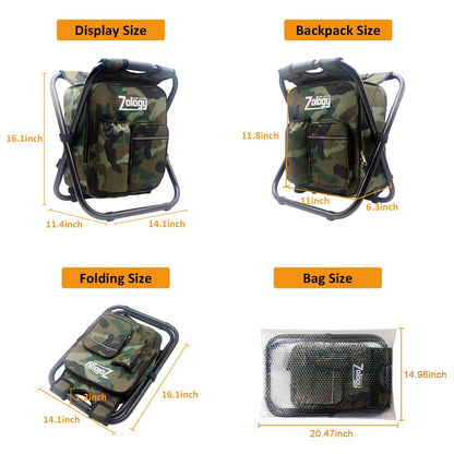 Zology Folding Camping Chair Stool Backpack with Cooler Insulated Picnic Bag, Hiking Camouflage Seat Table Bag Camping Gear, Outdoor Fishing Hunting Gifts for Men