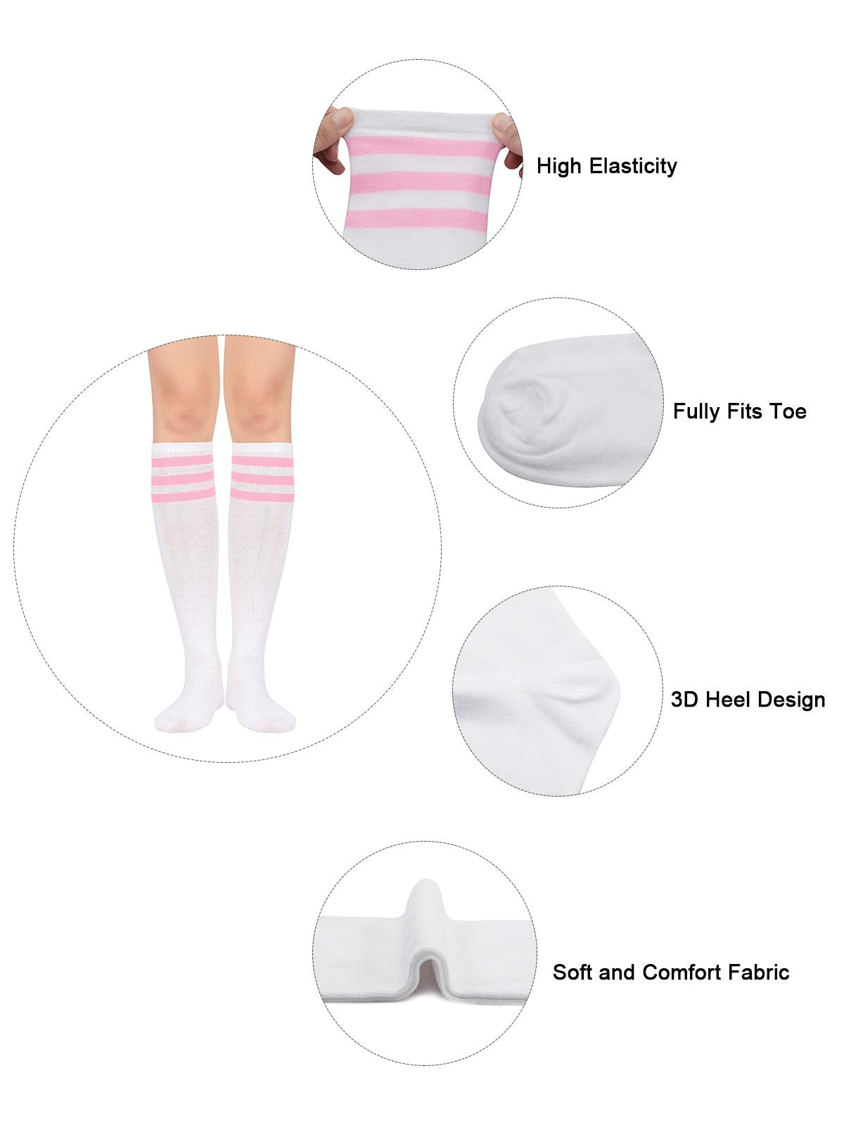 Century Star Women's Athletic Knee High Socks - Thin Stripes Tube High Stockings for Outdoor Sport - 1 Pack White Black One Size