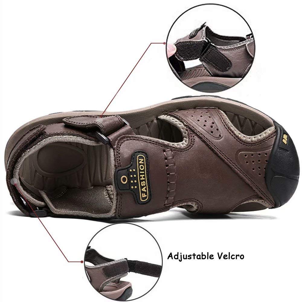 visionreast Mens Closed Toe Fisherman Leather Sandals Outdoor Hiking Beach Sandals Athletic Water Shoes