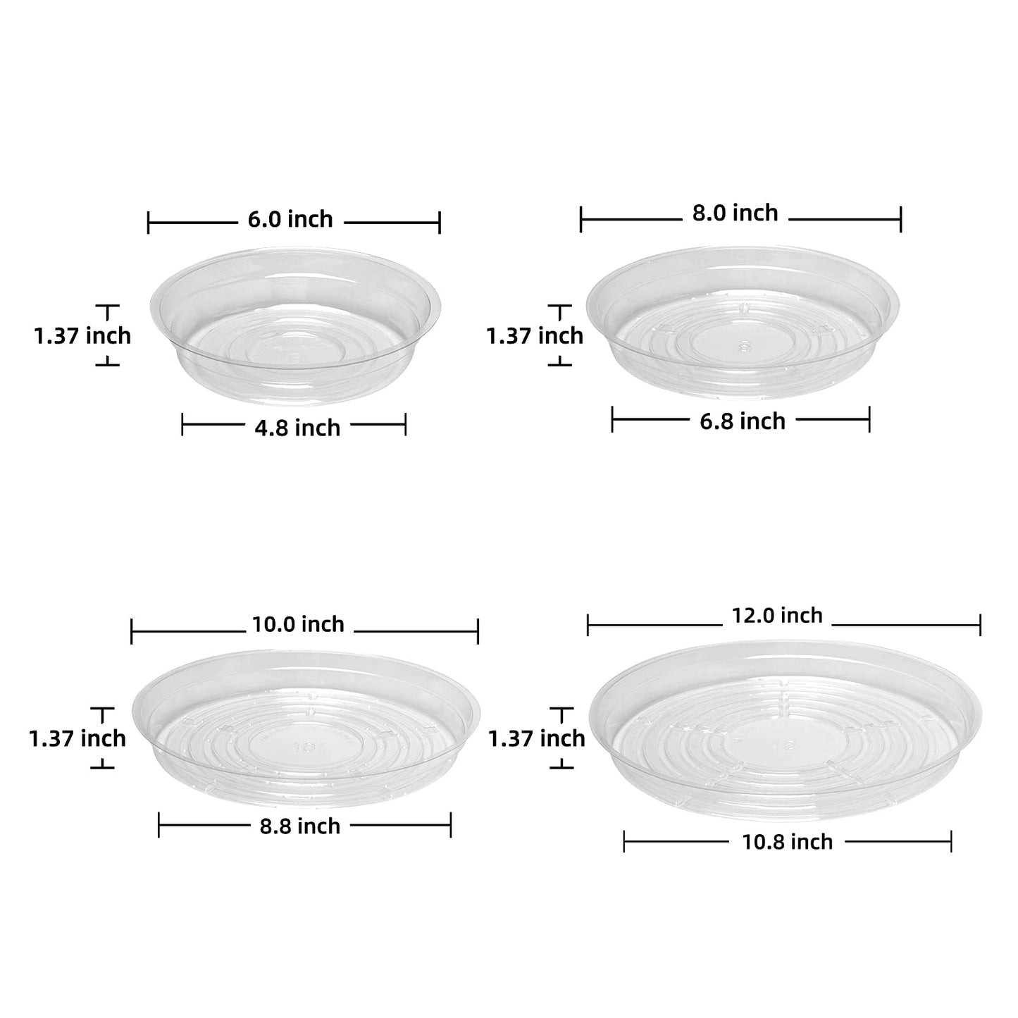 TRUEDAYS 20 Pack Plant Saucers (6 inch / 8inch / 10inch / 12inch) Clear Plant Saucers Flower Pot Tray Excellent for Indoor & Outdoor Plants