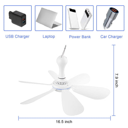 Silent USB Powered Ceiling Fan with Remote Control Timing 4 Speed, Quiet Small DC Plug in Ceiling Fan Hanging Fan for Camping Bed RV Tent Canopy Room