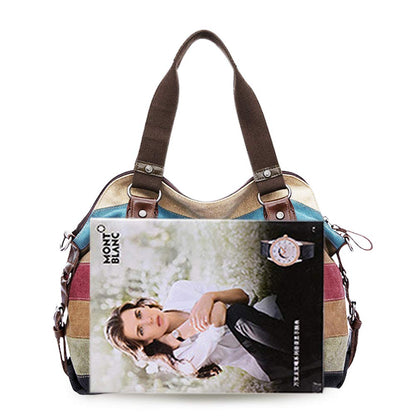 SNUG STAR Canvas Handbag Multi-Color Striped Lattice Cross Body Shoulder Purse Bag Tote-Handbag for Women (Multi Color D)