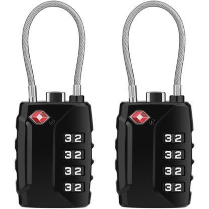 Diyife TSA Luggage Locks, [Upgrade Version][2 Pack] TSA Approved Suitcase Lock 4-Digit Re-settable Combination Lock, Cable Backpack Locks, Code Lock for Travel Suitcase Luggage Bag Lockers (Black)