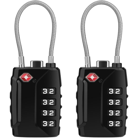 Diyife TSA Luggage Locks, [Upgrade Version][2 Pack] TSA Approved Suitcase Lock 4-Digit Re-settable Combination Lock, Cable Backpack Locks, Code Lock for Travel Suitcase Luggage Bag Lockers (Black)