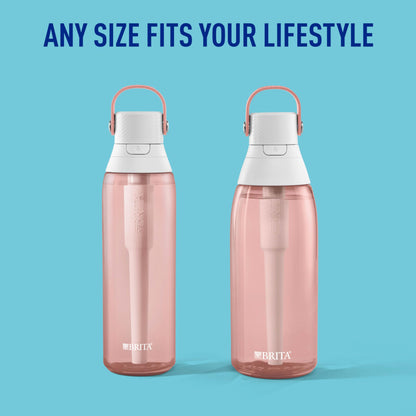 Brita Hard-Sided Plastic Premium Filtering Water Bottle, BPA-Free, Reusable, Replaces 300 Plastic Water Bottles, Filter Lasts 2 Months or 40 Gallons, Includes 1 Filter, Blush - 26 oz