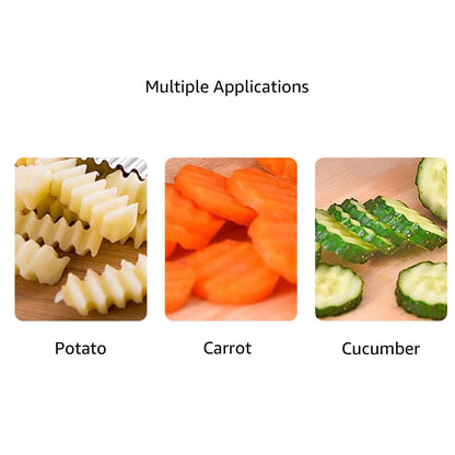 Crinkle Cutter, Stainless Steel Waffle Fry Cutter, Wavy Chopper for Veggies Potato Carrots Butter Lettuce, 2 PCS(Green and Blue)