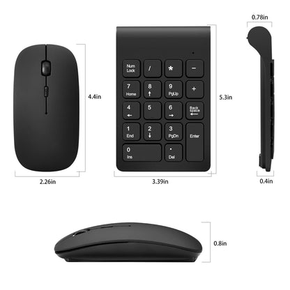 TRELC Wireless Numeric Keypad, Mini 2.4G 18 Keys Number Pad, Portable Silent Financial Accounting Numeric Keypad Keyboard Extensions with Wireless Mouse for Laptop, PC, Desktop, Notebook(Black)