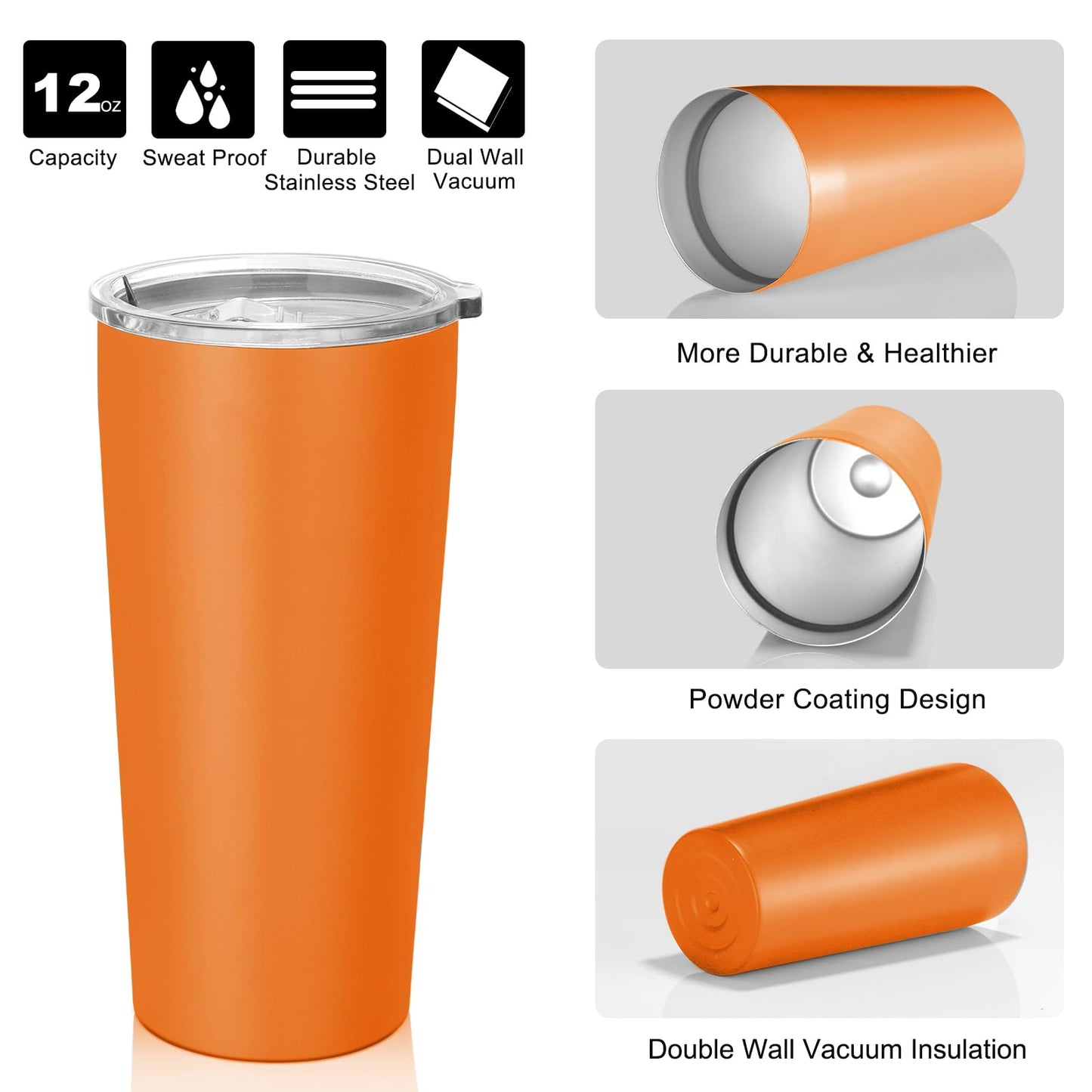 VEGOND 20oz Tumbler Stainless Steel Tumbler with Lid And Straw Vacuum Insulated Double Wall Travel Coffee Mug(orange package 1)