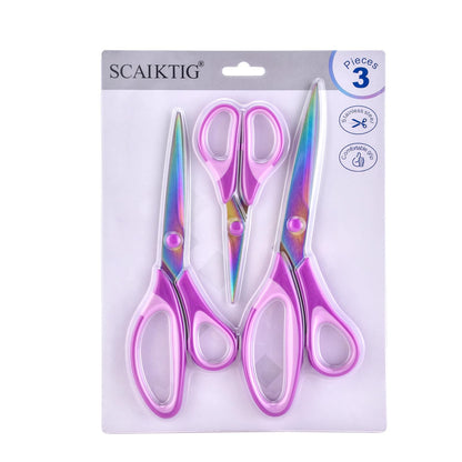 Craft Scissors Set of 3 Pack, All Purpose Sharp Titanium Blades Shears, Comfort Grip Handle, Multipurpose Fabric Scissors Tool Great for Adults, Office, Sewing, School and Home Supplies, Purple