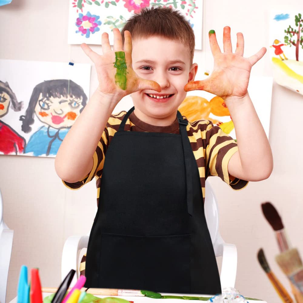 SINLAND Kids Apron with Pocket 2 Pack Adjustable Children Chef Apron for Cooking Baking Painting (M: 6-12 Years)…