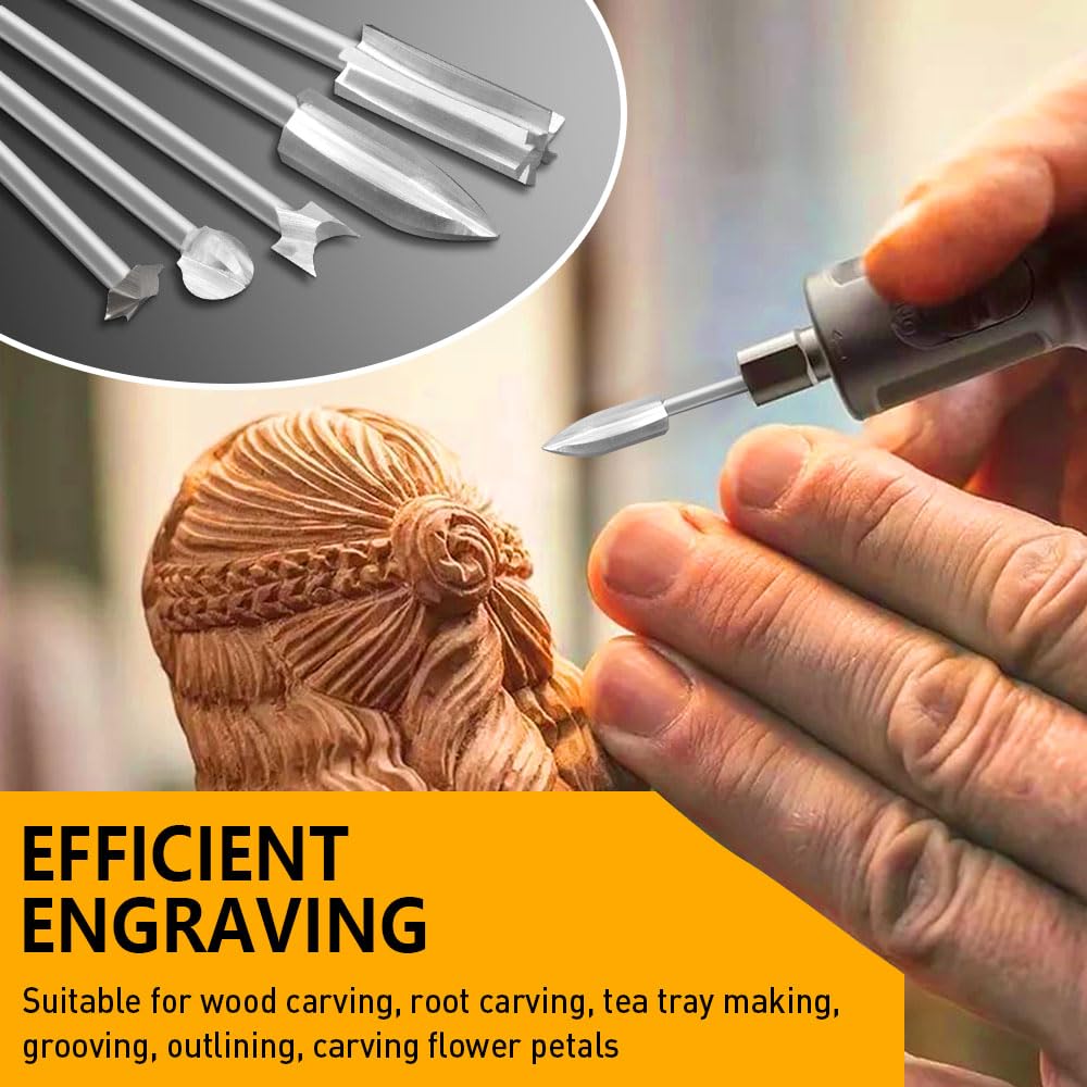 Wood Carving Drill Bits Set Compatible with Dremel Rotary Tool 5 Different Engraving Drill Accessories Bit Wood Grinding Woodworking Tool with 3mm Shank for DIY Carving Drilling Micro Sculpture