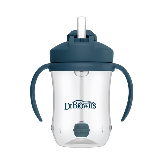 Dr. Brown's Milestones Baby's First Straw Cup, Training Cup with Weighted Straw, 9oz/270mL, Dark Blue, BPA Free, 6m+
