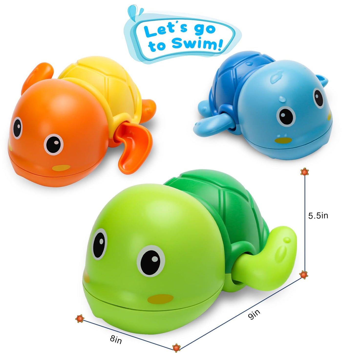 Bath Toys, Cute Swimming Turtle Baby Bath Toys for Toddler 1-3, Water Pool Floating Wind Up Toys for 1 Year Old Boy Girl Gifts, Infant Toddlers Kids Bathtub Toys, 3 Pack