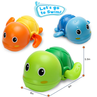 Bath Toys, Cute Swimming Turtle Baby Bath Toys for Toddler 1-3, Water Pool Floating Wind Up Toys for 1 Year Old Boy Girl Gifts, Infant Toddlers Kids Bathtub Toys, 3 Pack