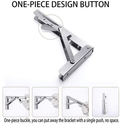 Storystore Folding Shelf Brackets - 10 Inch Heavy Duty Stainless Steel Collapsible Shelf Bracket for Bench Table, Space Saving DIY Bracket, Max Load: 550lb （2 PCS）