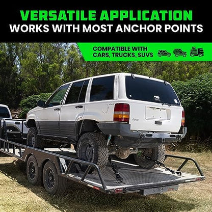 Rhino USA Car Tie Down Straps for Trailers with Snap Hooks (4-Pack) -2" x8' (10,000lb Break Strength) - Heavy Duty T-Handle Car Hauler Tire and UTV Axle Straps, Powersports & More - Black