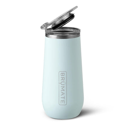 BrüMate 12oz Insulated Champagne Flute With Flip-Top Lid - Made With Vacuum Insulated Stainless Steel (Blue Agave)