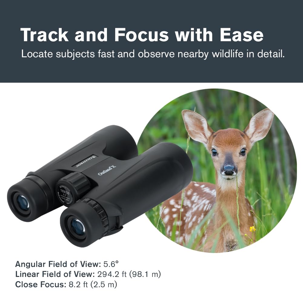 Celestron – Outland X 10x50 Binoculars – Waterproof & Fogproof – Binoculars for Adults – Multi-Coated Optics and BaK-4 Prisms – Protective Rubber Armoring, Black