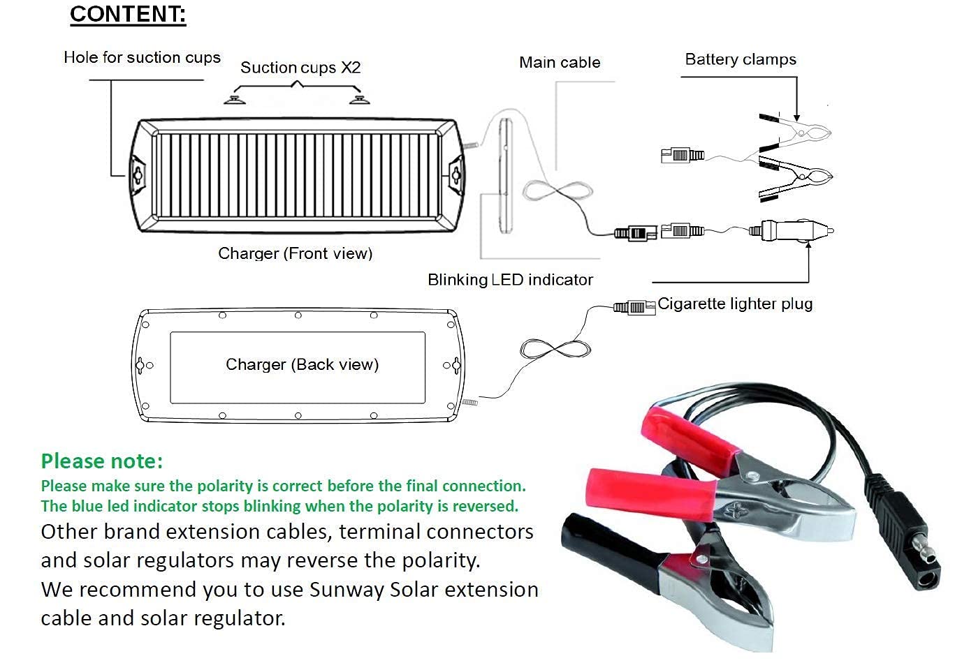 Sunway Solar Car Battery Trickle Charger & Maintainer 12V Solar Panel Power Kit Portable Backup for Car Automotive RV Marine Boat Motorcycle Truck Trailer Tractor Powersports Snowmobile Farm Equipment
