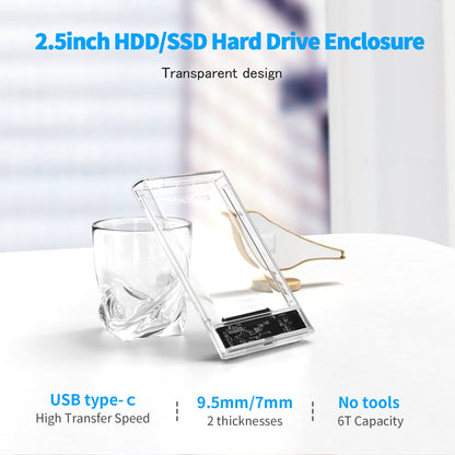 ELUTENG 2.5 SSD Enclosure 5Gbps Hard Drive Case Tool Free SATA to USB 3.1 Solid State Drive Enclosure USB C SSD HDD Enclosure Max 4TB Support UASP for 2.5 Inch SSD & HDD for WD Seagate Samsung
