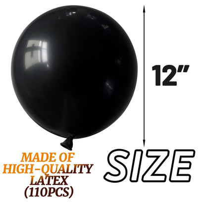 110pcs Black Balloon 12 inch, Black Latex Balloons for Birthday Party Baby Shower Wedding(with 2 Ribbons).