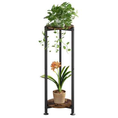 YIZAIJIA Plant Stand Indoor Corner Tall 2 Tier Metal Modern Flower Storage Plant Shelf Holder for Living Room Balcony Garden,Black (2 Tier-Black Round)