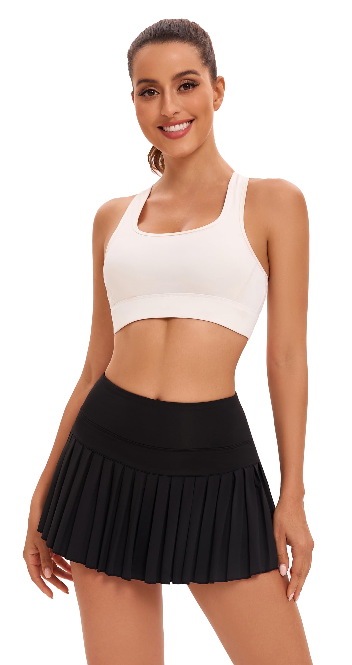 Yknktstc Women Tennis Skirt with Pocket Pleated Golf Skort Active Workout Running Athletic Shorts Large Black