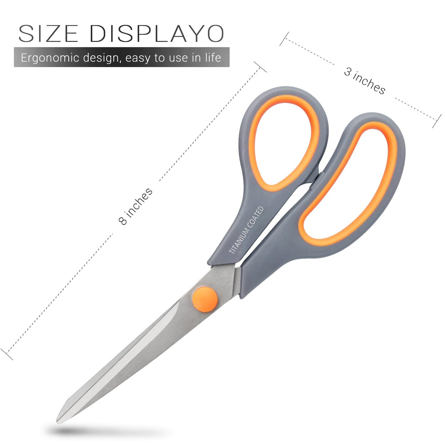 Scissors 8" Multipurpose Titanium Coated Sturdy Sharp Scissors Right/Left Handed Comfort-Grip Handles for Office Home School Sewing Fabric Craft Supplies Gray