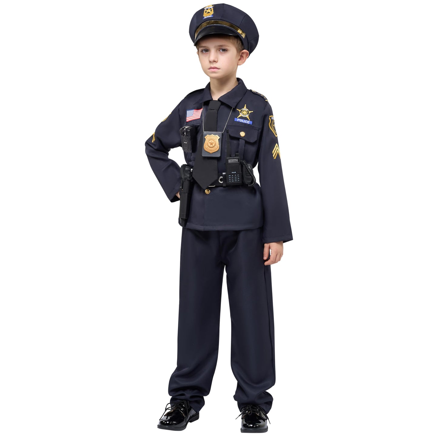 Spooktacular Creations 14PCS Halloween Police Costume for Kids, Black Police Officer Costume for Boys, Toddler Cosplay RolePlay Themed Party (Small, 5-7 yrs)