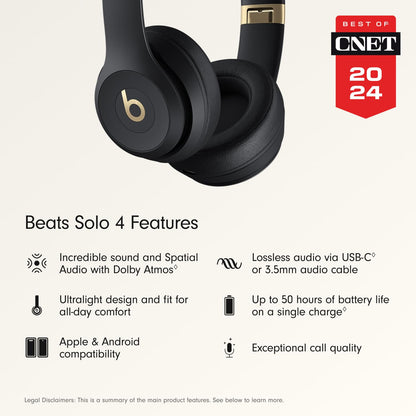 Beats Solo 4 - Wireless Bluetooth On-Ear Headphones, Apple & Android Compatible, Up to 50 Hours of Battery Life - Black & Gold