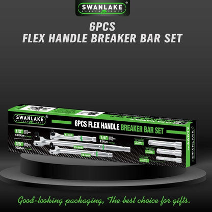 SWANLAKE 6PC Breaker Bar Set,1/4", 3/8" & 1/2" Drive,Heavy Duty Breaker Bars, 6-inch, 10-inch, 15-inch Length with 180° Rotatable Head
