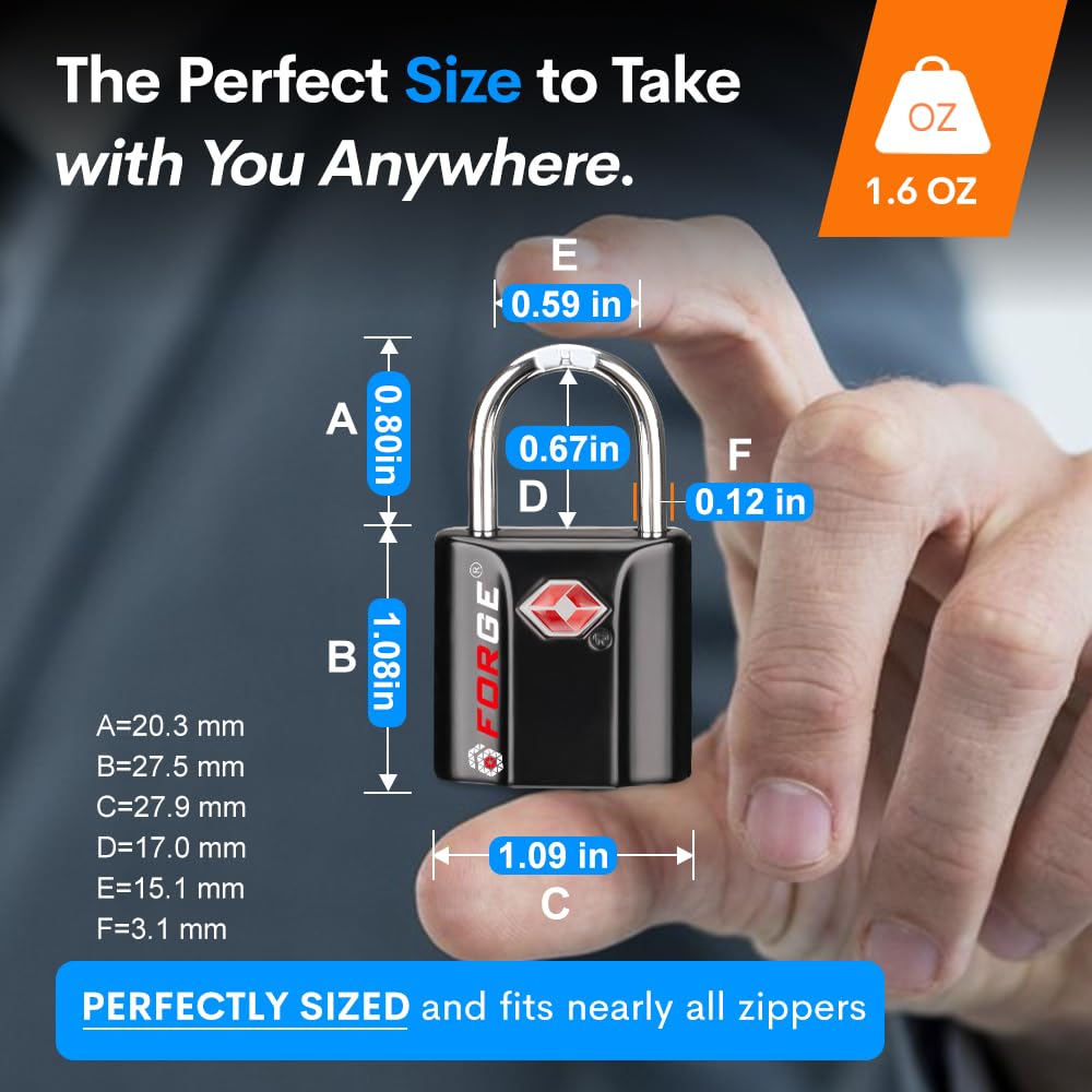 Forge 1'' Wide 1.8'' Tall, TSA Approved Luggage Locks: Key Locks for Travel. Ultra Secure Dimple Key Travel Locks Alloy Body Luggage Locks. Black 2 Pack.