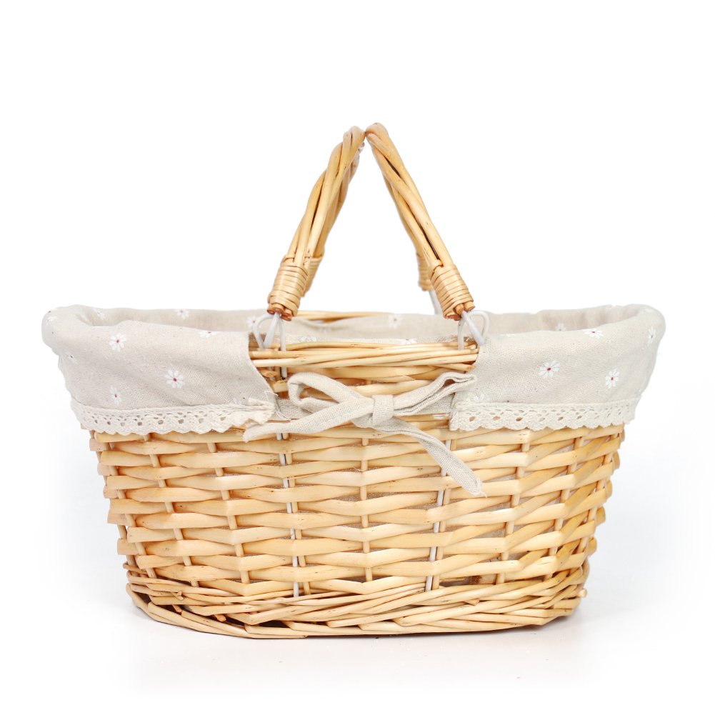 Wicker Basket Gift Baskets Empty Oval Willow Woven Picnic Basket Easter Candy Basket Storage Basket Wine Basket with Handle Egg Gathering Wedding Basket (Natural)
