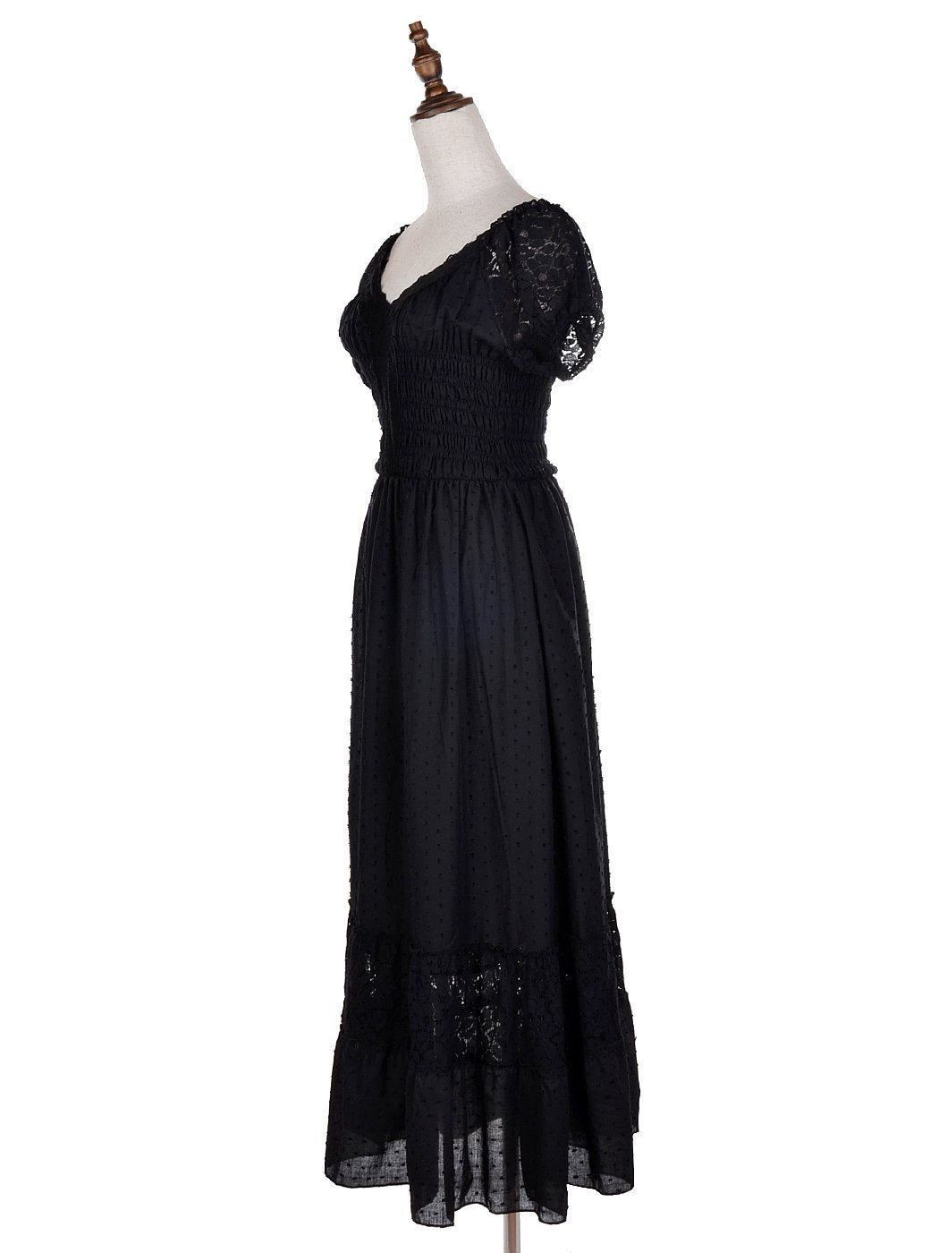 Anna-Kaci S/M Fit Peasant Maiden Boho Inspired Cap Sleeve Lace Trim Dress Black Medium, Black, Medium