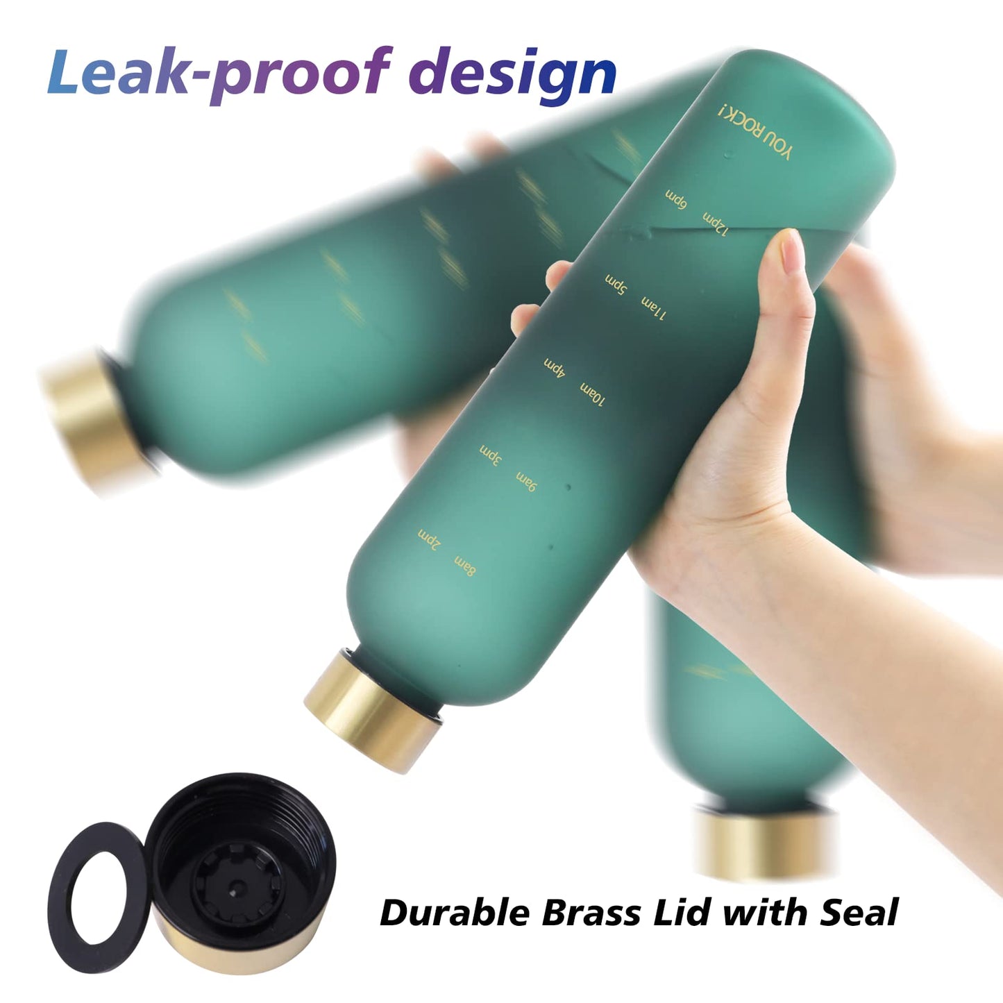 ZAKVOP 32oz Water Bottles with Times to Drink, Motivational Water Bottle with Time Marker, BPA Free Reusable Water Bottle with Hydrating Reminder for Gym Fitness Workout Travel (Green)